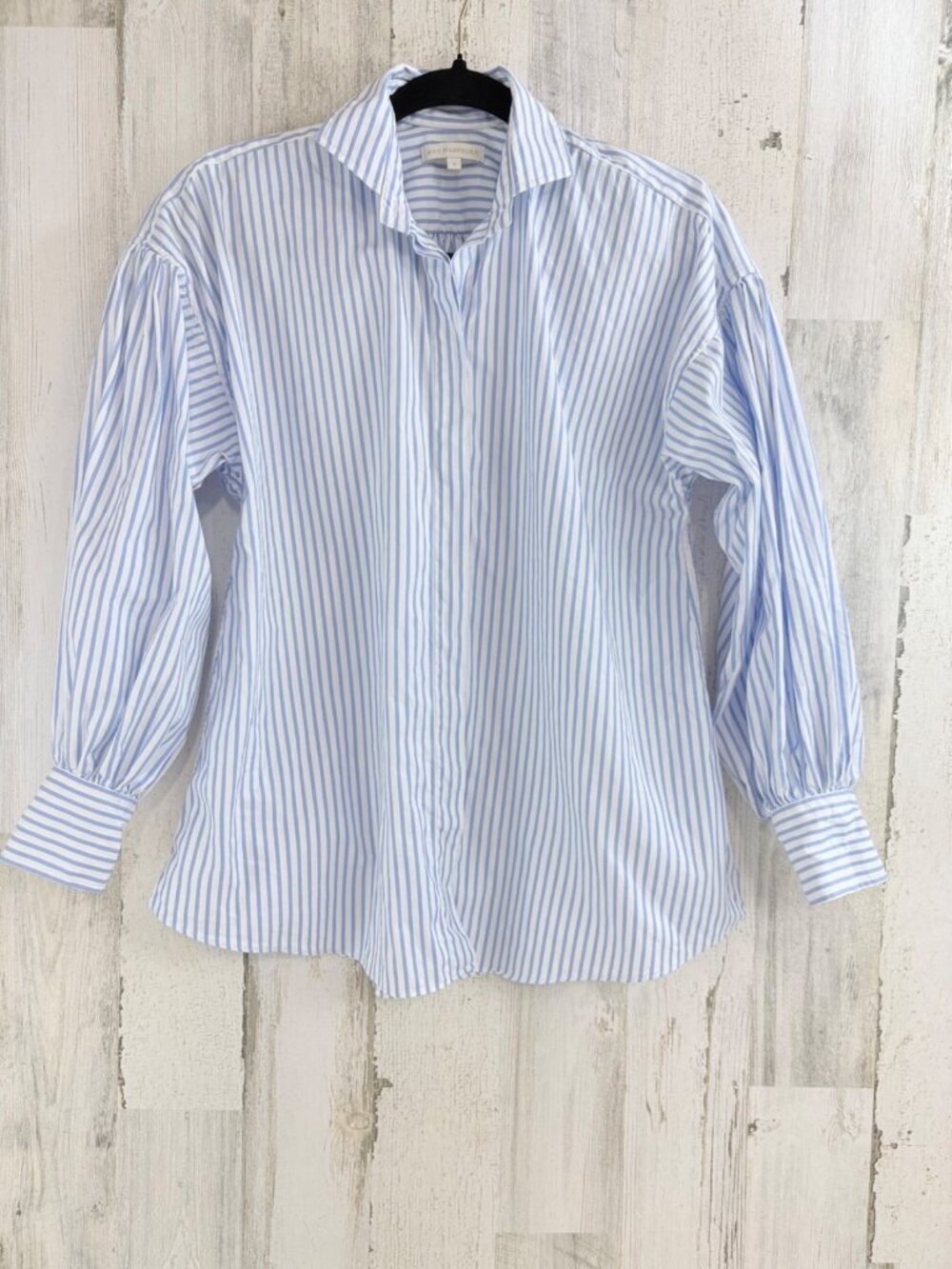 Ann Mashburn Paulina Popover Shirt S Blue White Stripe Button Down Anaya